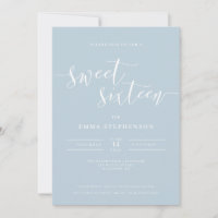 Light Blue Elegant Sweet Sixteen Uitnodiging