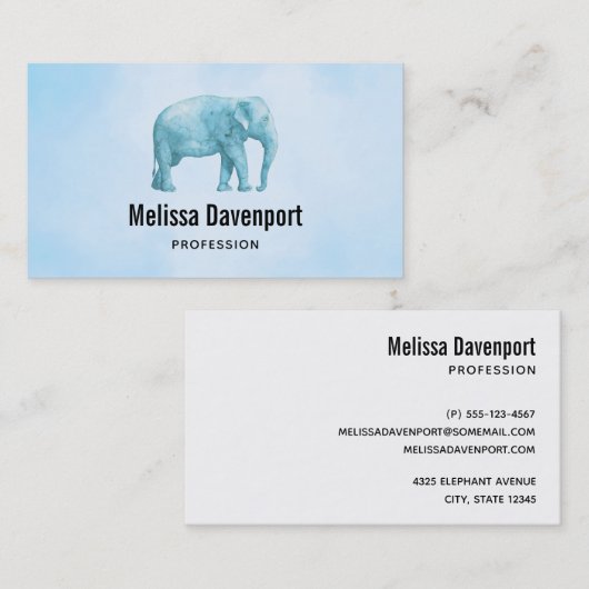Light Blue Elephant op Dreamweaver Blue Waterverf Visitekaartje (Voorkant / Achterkant)