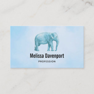 Light Blue Elephant op Dreamweaver Blue Waterverf Visitekaartje