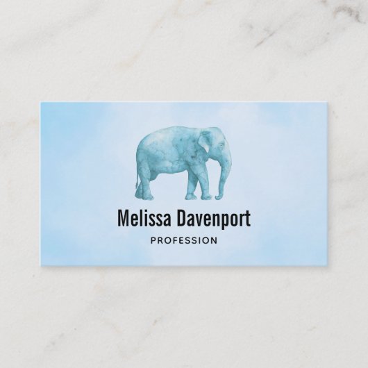 Light Blue Elephant op Dreamweaver Blue Waterverf Visitekaartje (Voorkant)