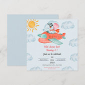 Light Blue Elephant Pilot Birthday Invitation Kaart (Voorkant / Achterkant)