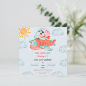 Light Blue Elephant Pilot Birthday Invitation Kaart (Staand voorkant)