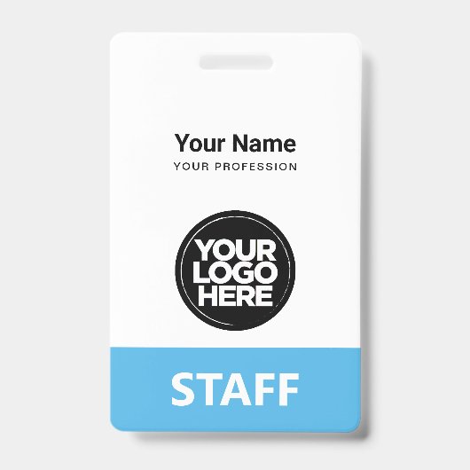 Light Blue Employee Name Business Logo Label Badge (Voorkant)