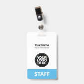 Light Blue Employee Name Business Logo Label Badge (Voorkant met clip)