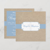 Light Blue en Beige Burlap Baptism Invitation Kaart (Voorkant / Achterkant)