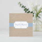 Light Blue en Beige Burlap Baptism Invitation Kaart (Staand voorkant)