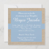 Light Blue en Beige Burlap Baptism Invitation Kaart (Achterkant)