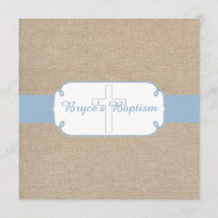 Light Blue en Beige Burlap Baptism Invitation Kaart
