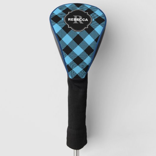 Light Blue en Black Buffalo Pset Name Monogra Golfheadcover (Voorkant)