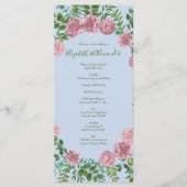 Light Blue en Bleek Pink Peony Roos Wedding Progra Menu (Voorkant)