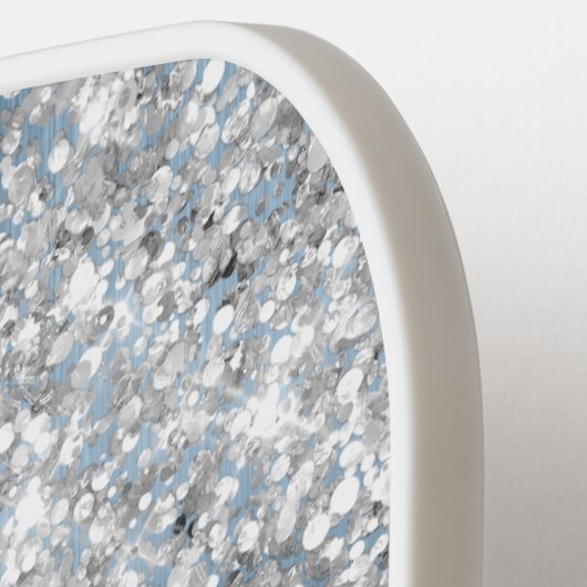 Light Blue en Glittery Silver Glam Script Name Pickleball Paddle (Links Detail)