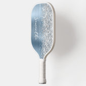 Light Blue en Glittery Silver Glam Script Name Pickleball Paddle (Links)