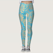 Light Blue en Gold Boho Mandala Pattern Yoga Leggings (Voorkant)