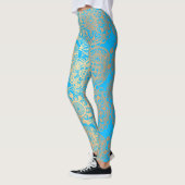 Light Blue en Gold Boho Mandala Pattern Yoga Leggings (Links)