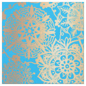 Light Blue en Gold Mandala Pattern Stof (Close Up)