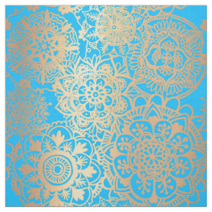 Light Blue en Gold Mandala Pattern Stof