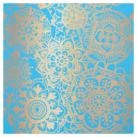 Light Blue en Gold Mandala Pattern Stof (Swatch)