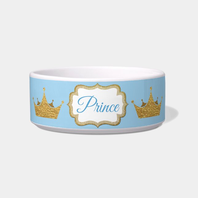 Light Blue en Gold Prince Crown Pet Dish Voerbakje (Voorkant)