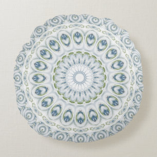 Light Blue en Green Medallion Design Rond Kussen