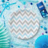 Light Blue en Grey Chevron - Modern, Boy Papieren Bordje (Feest)