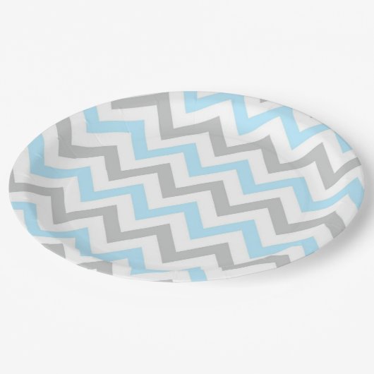 Light Blue en Grey Chevron - Modern, Boy Papieren Bordje (Gekanteld)