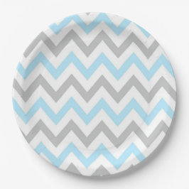 Light Blue en Grey Chevron - Modern, Boy Papieren Bordje