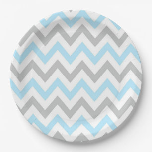 Light Blue en Grey Chevron - Modern, Boy Papieren Bordje