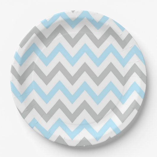 Light Blue en Grey Chevron - Modern, Boy Papieren Bordje (Voorkant)