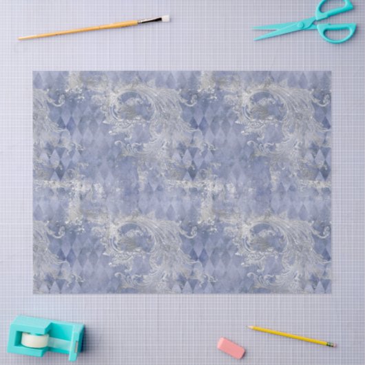 Light Blue en Silver Filigree ontkoppeling Tissuepapier (Craft)