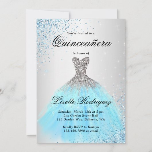 Light Blue en Silver Quinceanera Kaart (Voorkant)