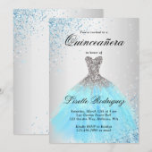 Light Blue en Silver Quinceanera Kaart (Voorkant / Achterkant)