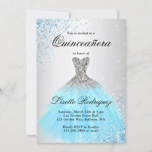 Light Blue en Silver Quinceanera Kaart