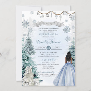 Light Blue en Silver Winter Holiday Quinceanera Kaart