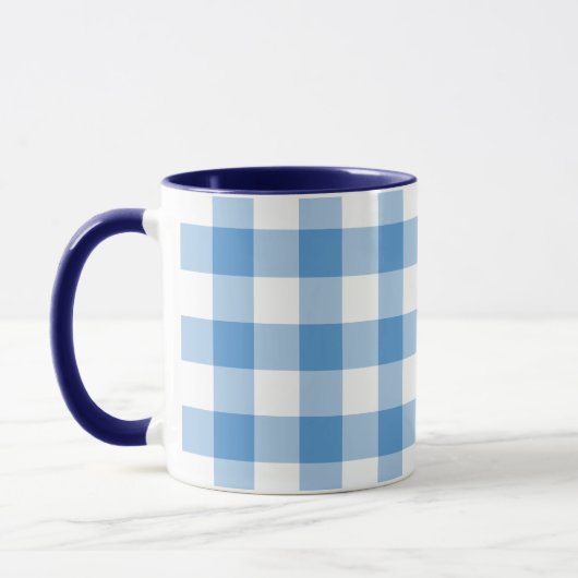 Light Blue en White Gingham Pattern Mok (Links)