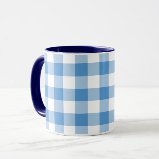 Light Blue en White Gingham Pattern Mok (Voorkant links)