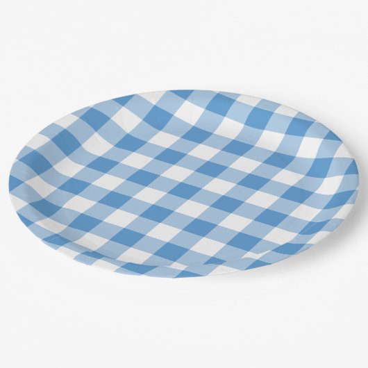 Light Blue en White Gingham Pattern Papieren Bordje (Gekanteld)