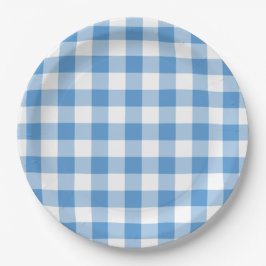 Light Blue en White Gingham Pattern Papieren Bordje