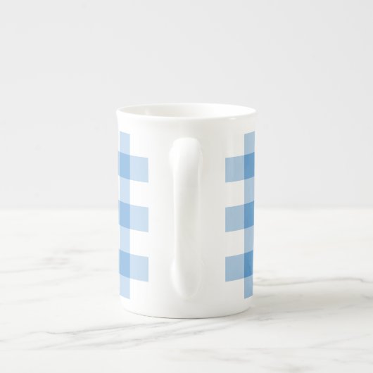 Light Blue en White Gingham Pattern Porselein Kop (Achterkant)