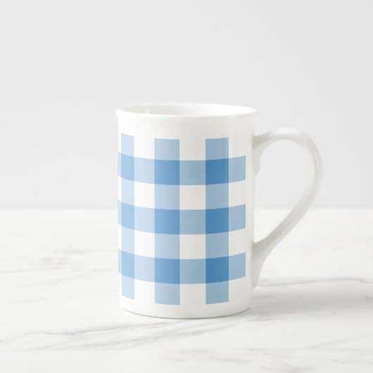Light Blue en White Gingham Pattern Porselein Kop (Rechts)
