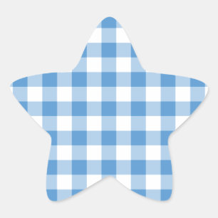Light Blue en White Gingham Pattern Ster Sticker