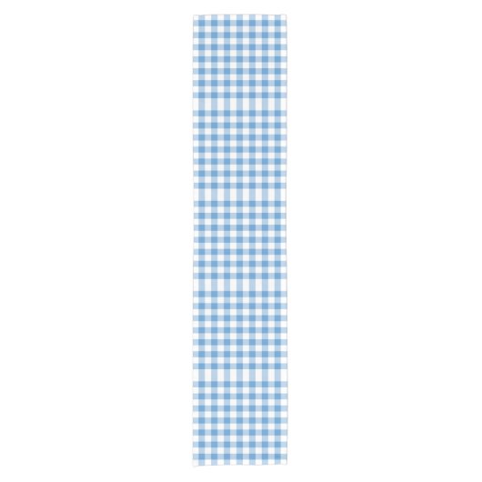 Light Blue en White Gingham Pattern Table Runner Korte Tafelloper (Voorkant)