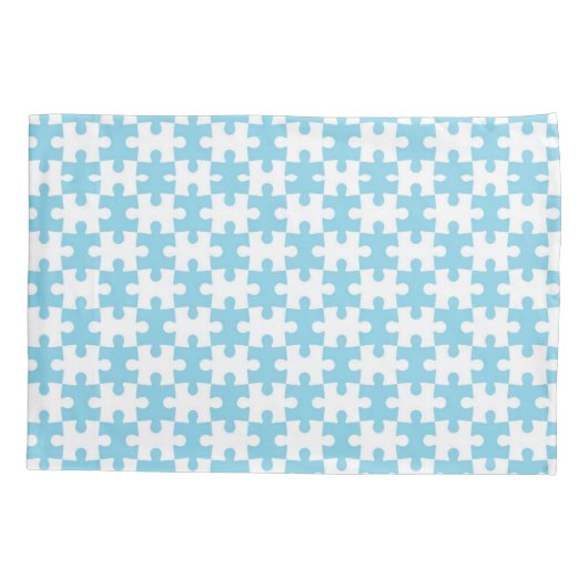Light Blue en White Jigzaag Puzzle Piece Patroon Kussensloop (Achterkant)