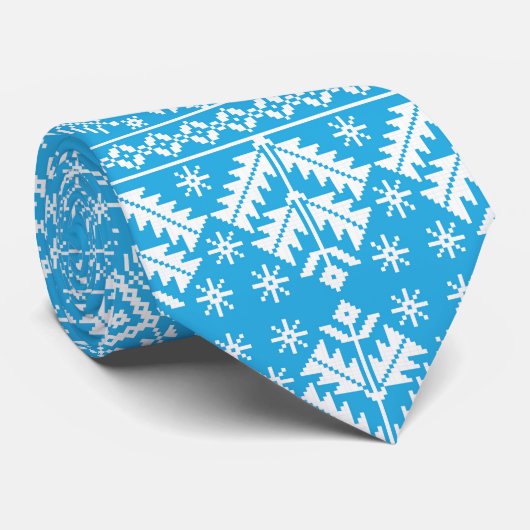 Light Blue en White Winter Fair Isle Stropdas (Opgerold)