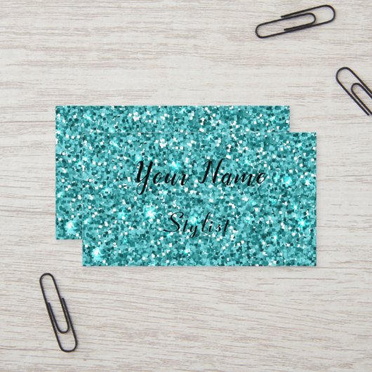 Light Blue Faux Glitter Visitekaartje (Voorkant / Achterkant in situ)
