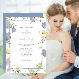 Light Blue, Fijne Floral Wedding Uitnodiging