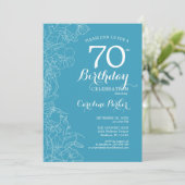Light Blue Floral 70e verjaardag Party Kaart (Staand voorkant)