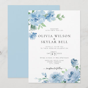 Light Blue Floral Baby Blue Botanical Weddenschap  Kaart