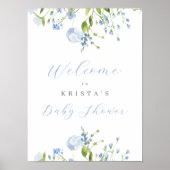 Light Blue Floral Baby shower Welcome Poster (Voorkant)