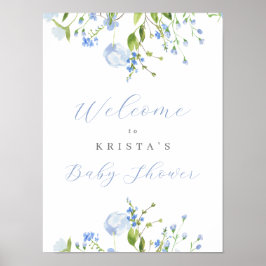 Light Blue Floral Baby shower Welcome Poster