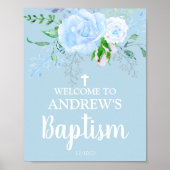 Light Blue Floral Baptism Boy Welkom 8x10 Poster (Voorkant)